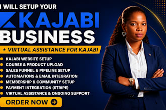 be your kajabi virtual assistance, setup kajabi website, course and automation