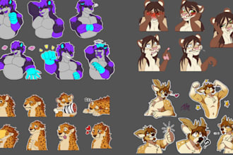 draw custom furry telegram stickers, discord emotes and fursona sticker packs