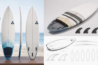 design custom surfboard product with 3d cad modeling and rendering
