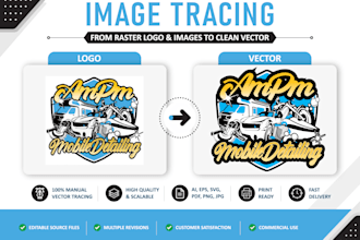 manually vector trace, redraw, recreate logo in ai, eps, svg