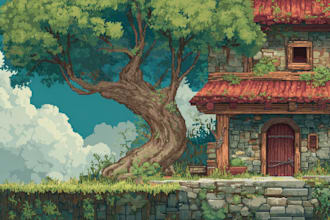 draw pixel art scene and background for your game