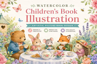do watercolor illustration, children story book illustration picture book design