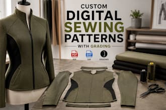 create custom digital sewing patterns with grading in PDF and dxf