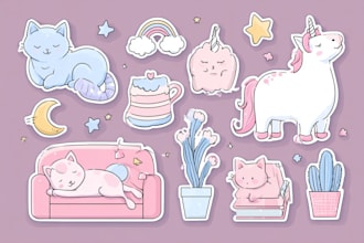 create cute animal illustrations for stickers or clip art
