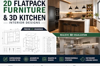 design 2d flatpack furniture and 3d kitchen interior designs
