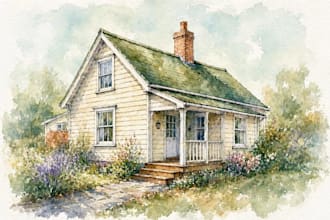 draw house illustration watercolor style