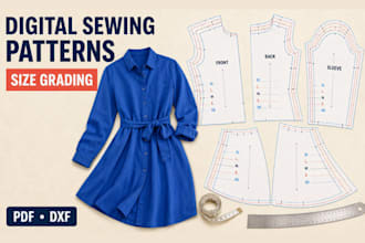 create digital sewing patterns and pattern grading in PDF and dxf