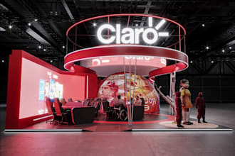 design 3d trade show booth, exhibition stand, kiosk, event center, corona render