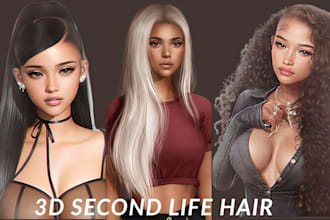 create custom 3d mesh hair for second life, vrchat vtuber sims 4 sansar imvu