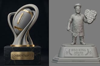 create 3d trophy model, award cup, medal design for 3d printing and rendering