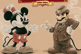 create 1930s rubber hose vintage cartoon characters