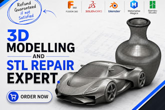 model, fix, repair, and design stl files for 3d printing quickly