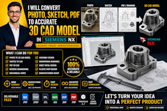 do 3d modeling convert photo sketch PDF to accurate 3d cad model in siemens nx