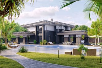 fix an old building to modern houses,3d private residence,aerial exterior render