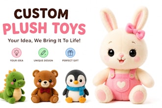 turn your idea into a unique custom plush doll mascot or gift plush design
