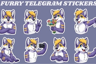 draw cute furry telegram sticker animated discord sticker furry emotes for you