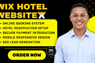 build wix hotel website with booking system, online reservation, payment, leads