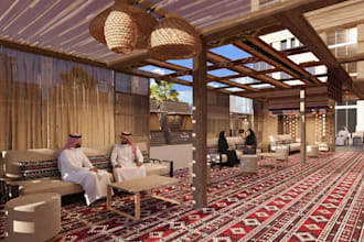 render old space into contemporary lounge, game zone, outdoor seating,food kiosk