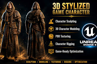 create 3d stylized game ready character models, sculpting rigging and texturing