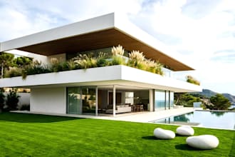 bespoke 3d rooftop exterior,cantilever roof slab,biophilic outdoor,living render