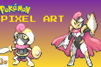create custom polemon pixel art sprite, fakemon trainer pokemon sprite, pokepark