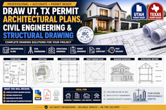 draw ut, tx permit architectural plans, civil engineering and structural drawing