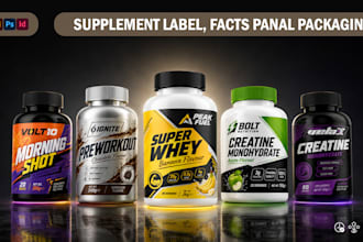 design supplement label packaging with 3d mockup