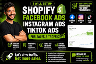 setup shopify facebook ads campaign instagram ads tiktok ads for sales traffic