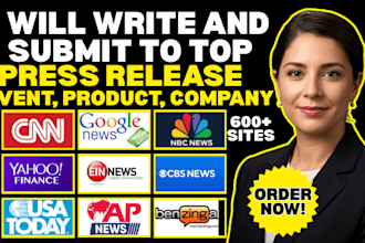 write and submit press release for pr distribution for event, product, company