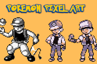 design pokemon pixel art trainer sprite fakmemon game art, custom style sprites