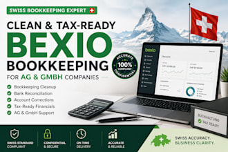 clean up swiss bookkeeping and prepare tax ready bexio accounts for ag and gmbh