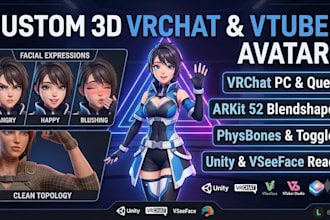 create custom 3d vrchat avatar or vtuber model with toggles, rigging, lip sync