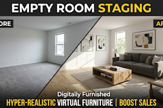 digitally furnish empty room staging with realistic virtual furniture