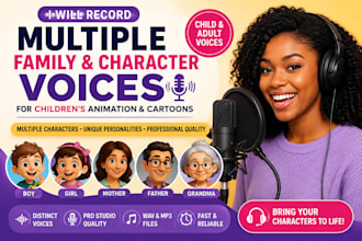 record multiple family and character voices for children animation and cartoon