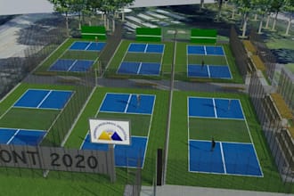 do basketball court, volleyball tennis pickleball football pitch court, in 3d