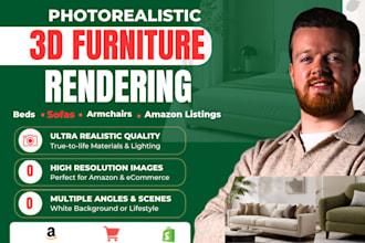 do photorealistic 3d furniture rendering for beds sofas armchairs for amazon