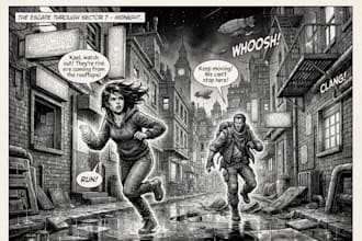 draw professional black and white ink illustration