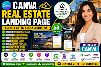 create canva real estate landing page property listing lead generation template