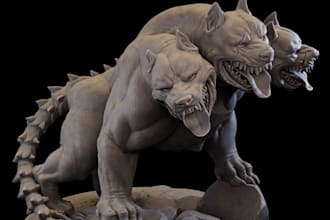 print ready stl for ttg,rpg,3d cerberus miniature, statue, toy figure, bambu p2s