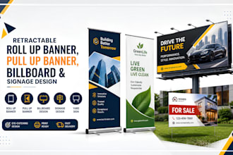 design retractable roll up banner, pull up banner, billboard, signage design