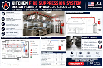 design kitchen fire suppression system  plans and hydraulic calculations for USA