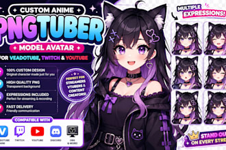 draw custom pngtuber model anime avatar for veadotube, kick, twitch and youtube