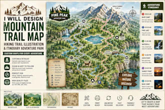 design mountain trail map hiking trail illustration itinerary adventure park