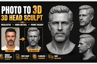 sculpt a realist 3d portrait head bust from your photo to 3d printing stl