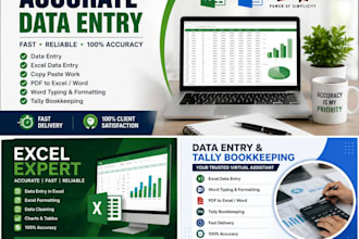 accurate data entry, excel, word and tally bookkeeping