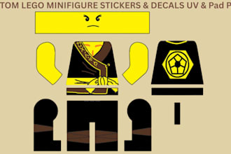 do lego minifigure decal design,2d lego decal sticker for uv and pad printing