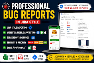 test your website or mobile app and provide detailed jira bug reports