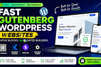 build gutenberg wordpress website with kadence, blocksy, bricks, generate press