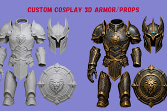 design printable 3d cosplay helmet armor sword, weapon props stl for 3d printing