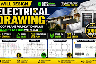 design electrical drawing, floor plan, foundation plan, solar pv system with sld